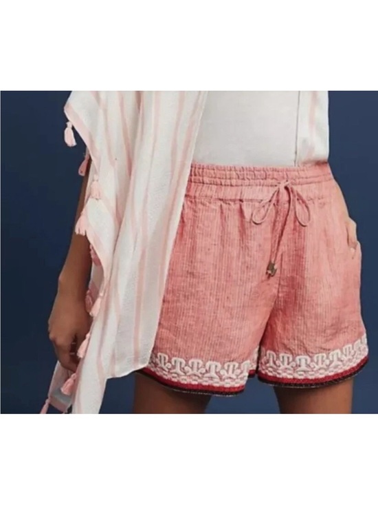 Anthropologie Pants - Anthropologie Sz S Beachcomber Coral Embroidered Linen Pull On
Shorts Pockets